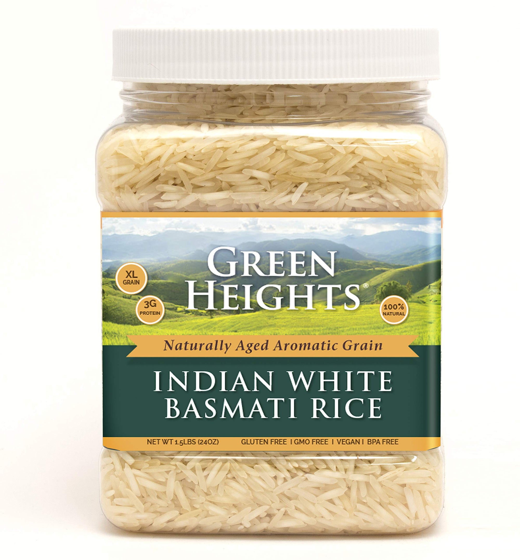 White Basmati Rice - 2.2 lbs Jar by Green Heights - Pride Of India