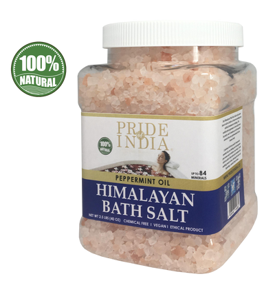 Himalayan Pink Bathing Salt - Enriched w/ Peppermint Oil and 84+ Minerals, 2.5 Pound (40oz) Jars - Pride Of India