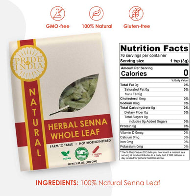 Natural Indian Senna Herb Leaf, 3.53oz (100gm) Pack - Pride Of India